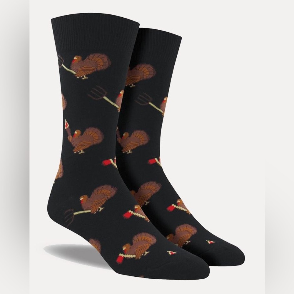 SockSmith Men’s Cotton Crew Socks Turkey Revolution Thanksgiving Fun Crazy NEW
